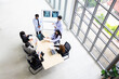 © NVB Stocker - High angle top view, Above Hospital Medical Research : Group of Doctor, nurse and healthcare professional team meeting sitting in the boardroom,  Planning and brainstorming health