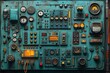 © A to Z - Vintage control panel with gauges and indicators showing retro machinery technology