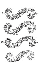 Wall Mural - Engraved rococo swirl ornament vintage decorative design detailed elegant bold classic graphic illustration