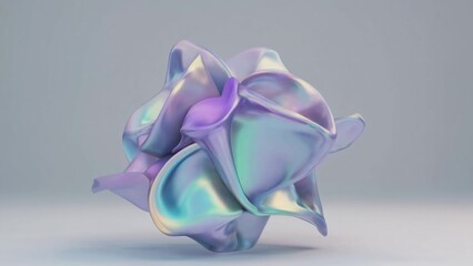 Wall Mural - holographic iridescent fluid shape morphing and rotating, creating a mesmerizing visual with vibrant