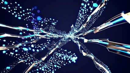 Wall Mural - intricate digital network with glowing blue and white nodes and lines, representing data flow and co