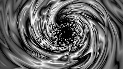Wall Mural - Dynamic abstract design featuring a swirling vortex with metallic spheres. The monochrome palette enhances the sense of motion and depth, creating a captivating visual experience