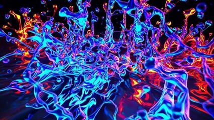Wall Mural - bright, colorful liquids splash and mix together, creating a vibrant and chaotic abstract scene with