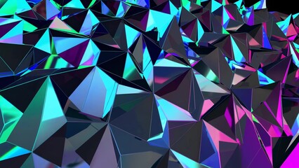 Wall Mural - low poly iridescent surface creating a stunning abstract background with vibrant neon colors, perfec