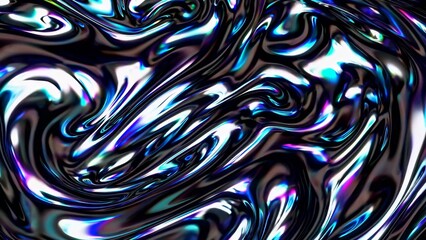Wall Mural - abstract holographic iridescent gradient swirling metallic foil forming a colorful wavy pattern with