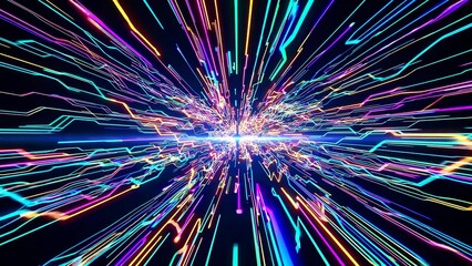 Wall Mural - colorful streaks of light converging at warp speed create a vibrant, dynamic visual effect, transpor
