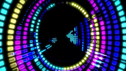 Wall Mural - colorful equalizer bars pulsating rhythmically, forming a vibrant tunnel effect, symbolizing the dyn