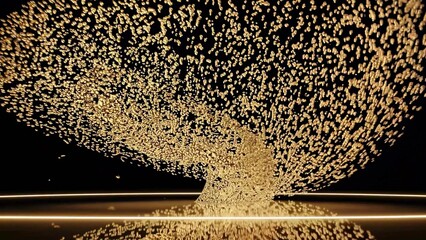 Wall Mural - golden particles are swirling, creating a dynamic and visually captivating scene with reflections on
