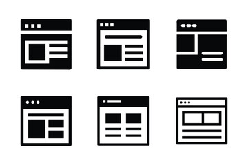 Six website layout designs browser window icons