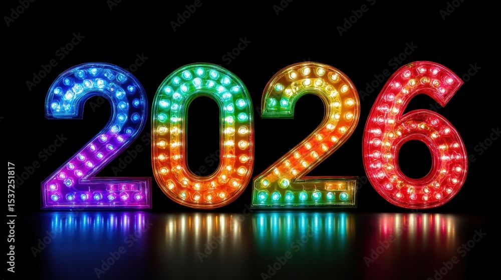 Colorful illuminated numbers display marks the upcoming year 2026 in ...