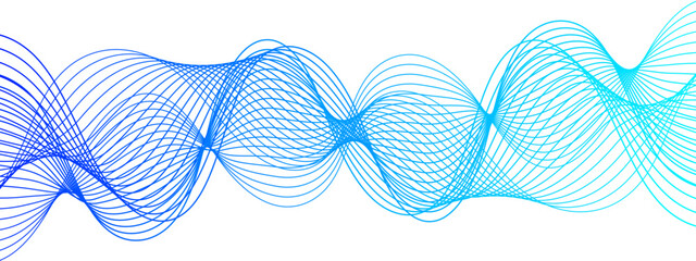 Wall Mural - abstract digital background with smooth, overlapping waveforms made of thin, translucent blue and cy