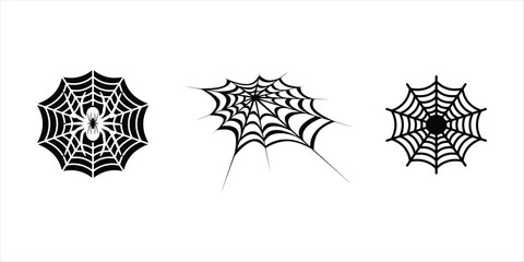 spider web set hand drawn illustration on white background. silhouette vector spider web icon