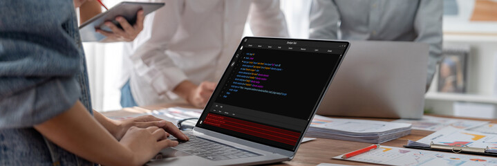 Software development programming on computer screen for brisk application and program coding