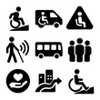 © May - Inclusive Mobility Icons. Solid, filled icons set of inclusive urban mobility: city icon, accessible map,