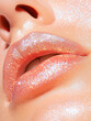 © THINGDSGN - Close-up of glossy lips with shimmering glitter makeup. Sensual beauty concept with sparkle texture and glowing skin
