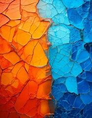 Wall Mural - Top view of vibrant blue and bright orange background with smooth gradients, creating a dynamic and contrasting visual effect. Perfect for modern design, presentations, digital art, and creative proje