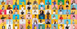 © Prostock-studio - A lively collection of diverse individuals displaying a range of facial expressions and gestures. Each portrait reflects unique backgrounds and experiences set against colorful backdrops.
