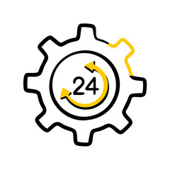 Wall Mural - hand draw gear with 24 hour clock icon on transparent background for web and graphic design