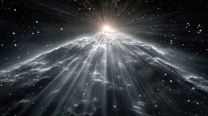 Wall Mural - a bright light shines through the clouds of a distant planet. the light is so bright that it illumin