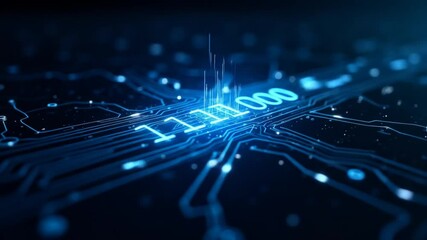 Futuristic Circuit Board with Binary Code Visualization for Technology Concepts