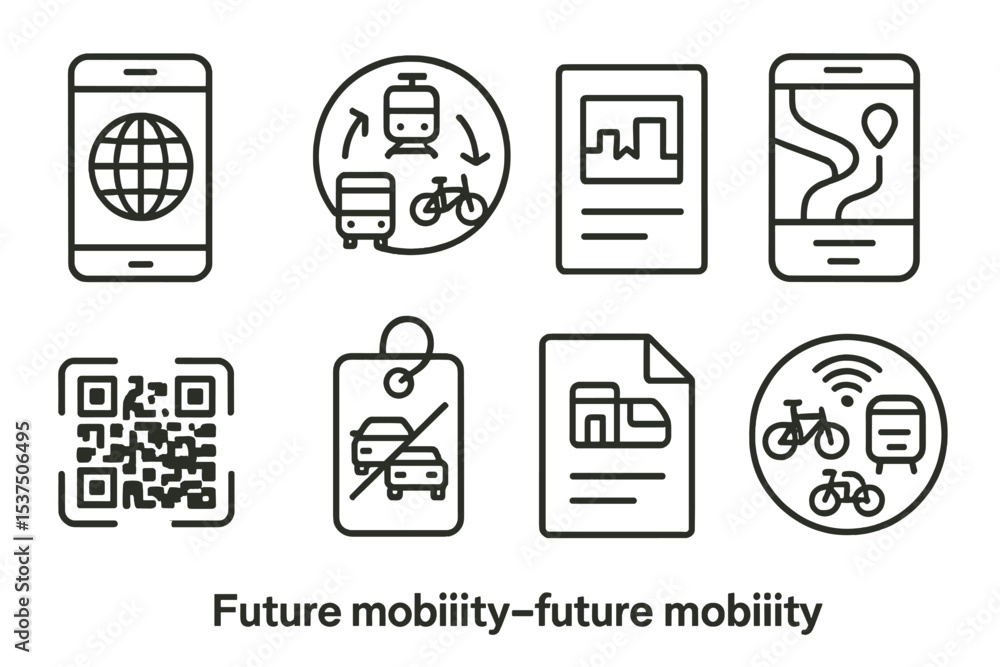 Modal Routh Icon Vector de Stock Future Mobility Icons. Line style icons of future ...