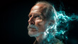 © Curioso.Photography - Side profile of an elderly man with a digital overlay symbolizing memory, data, or artificial intelligence.