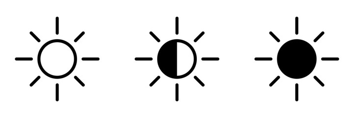 Wall Mural - sun icon set. dark and light mode icons. brightness symbol.