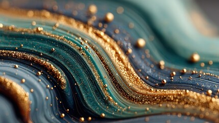 Wall Mural -   A close-up image of a blue, gold, and white wave with water droplets on its surface