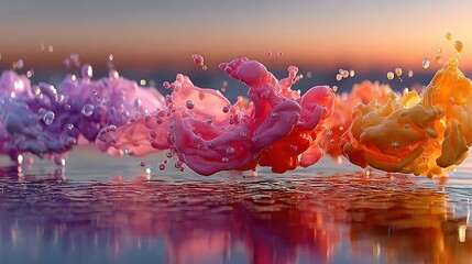 Wall Mural -   A collection of brightly colored items bobbing atop a water surface during dusk