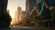 © SULTAN - Financial Skyline Candlestick Charts Over City Buildings Finance Investments Stock Market Trading