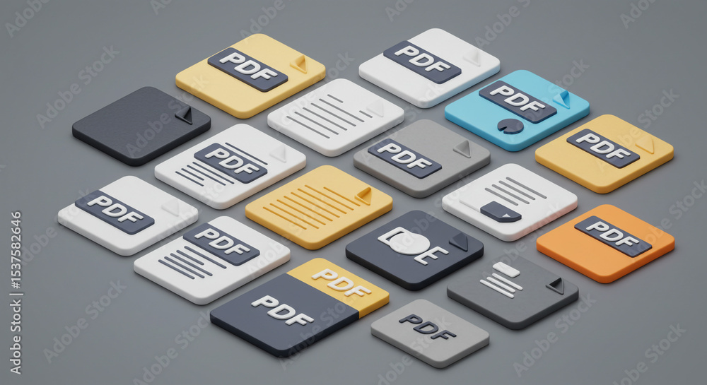PDF file icons document collection digital format design isometric ...
