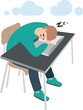 © Dejan Jovanovic - Tired student fell asleep at his desk. Illustration of a young man sleeping at his desk. School days.