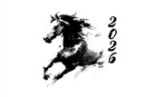 Expressive black ink horse for Chinese Year of the Horse 2026 celebration