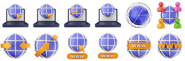 3d website webpage data digital communication icon set bundle illustration