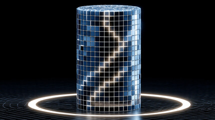 Wall Mural - digital energy core: a cylindrical structure of pixelated blocks, emitting a glowing zigzag pattern,