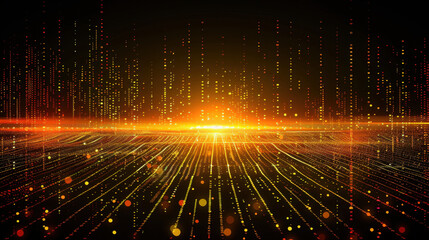 Wall Mural - vibrant digital landscape showcases tunnel of glowing data points, radiating warm hues of orange and