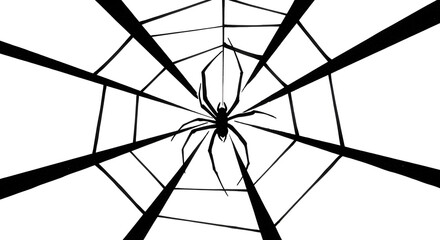 A Simple Black and White Spider in its Web Illustration