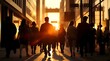 © ghevioel - Silhouette of People Walking Towards Sunset in City Street