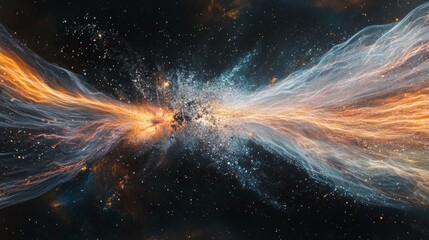 Wall Mural - abstract cosmic energy collision, fiery and icy streams merging in space.