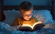 © car - Bedtime story young boy in bed reading book learning education goodnight stories study studying children, generated ai. High quality