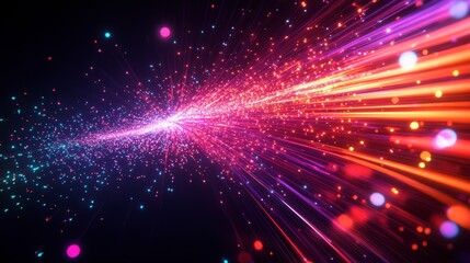 Wall Mural - abstract light streaks and particles, vibrant colors, glowing energy, futuristic technology.
