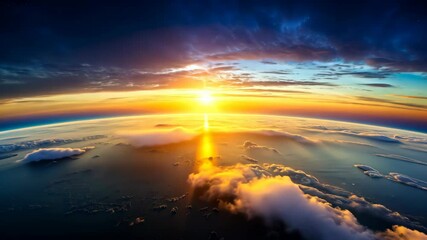 Wall Mural - sunrise over the curve of the planet with stars and wispy clouds