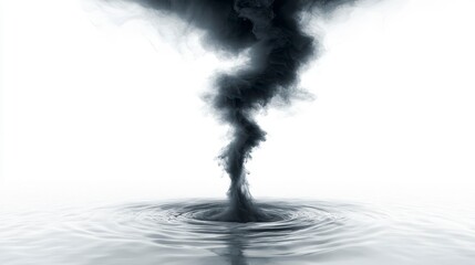 Wall Mural - abstract swirling dark smoke plume descending into water, creating ripples.
