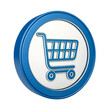 © Graphics_Bazaar - Blue Shopping Cart Icon on White Circle Background a 3D render perfect for websites and apps, transparent background
