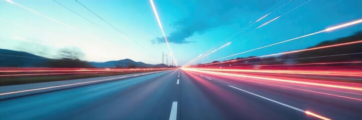 Wall Mural - blurred motion streaks across a vibrant, clear blue sky, creating an abstract image of speed and fre
