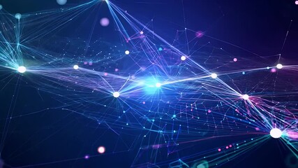 Wall Mural - abstract 4K animation featuring dynamic network moving dots lines representing digital data connections ideal illustrating technology science futuristic es presentations background particle space