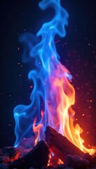 Wall Mural - intense, vibrant blue flames dance and flicker, creating a mesmerizing spectacle of heat and light p