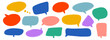 © vika_k - Colored hand drawn speech bubble collection. Doodled dialog box set. Scribbled textured marker comic talk frames. Red, blue, green balloon text box bundle. Bright sketched chat box pack. Vector