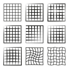 Grid layout vector. Square line tiles. Geometric pattern set. Abstract shape bundle.