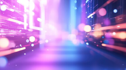 Wall Mural - abstract digital city street with vibrant neon lights and motion blur